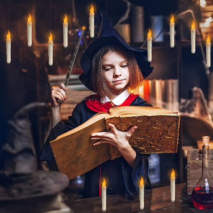 12-Pack Floating Candles – Harry Wand-Inspired Remote-Controlled LED Lights, Plastic Taper Candles for Proposals, Birthdays, Party Ceiling Decor, and Halloween-Themed Ambiance