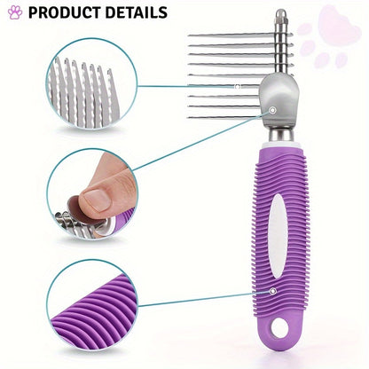 Pet Dematting Rake Comb Brush - Detangle Matted Undercoat for Dogs with Steel Safety Blades