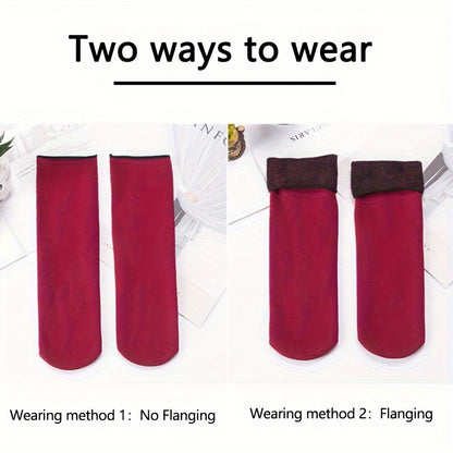 6 Pairs Winter Thermal Socks - Unisex Thickened Fleece-Lined Mid-Calf Boot Socks in Solid Colors - Soft Polyester and Spandex Fabric, Hand Wash Recommended