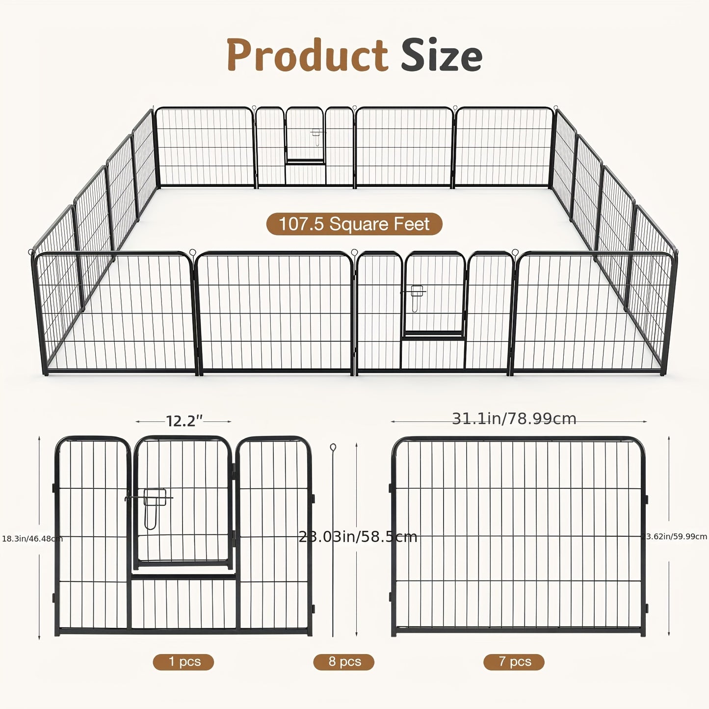 16 Panel Dog Playpen Indoor Fence – Metal Exercise Pen with Door for Dogs and Pets – Ideal for Outdoor, Garden, Yard Use