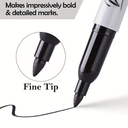 10pcs Black Permanent Markers - Fine Tip, Waterproof, Smear-Proof, Quick-Drying