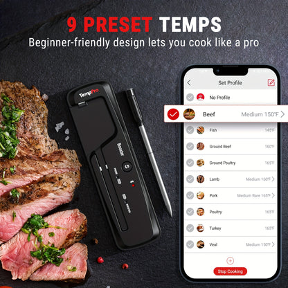 500-ft Wireless Meat Thermometer – Digital Cooking Thermometer with Temperature Alarm for Oven, Grill, BBQ, Smoker & Rotisserie