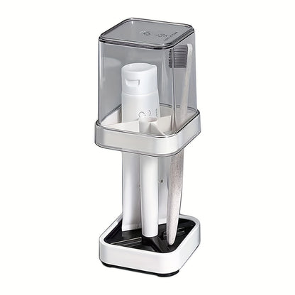 Toothbrush Holder Stand with Cover & Transparent Mouthwash Cup – Ideal for Bathrooms, Stores Toothpaste and Toothbrushes, Suitable for Home, Dormitory, School