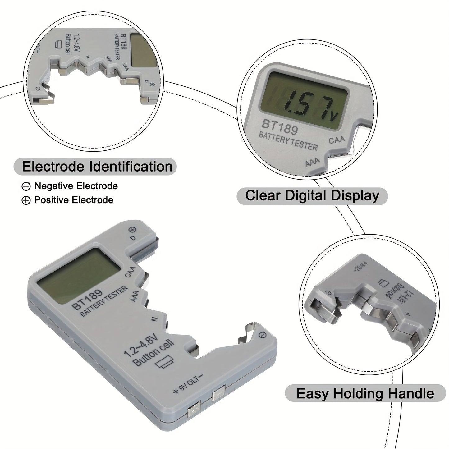 BT189 Digital Battery Tester – LCD Display for AA/AAA/9V/1.5V Button Cell – Battery Capacity Checker and Capacitance Diagnostic Tool