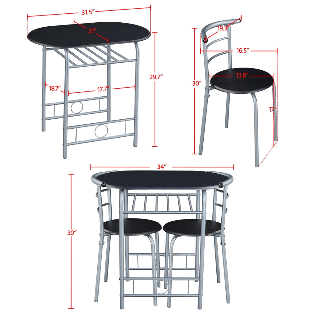 Costoffs Modern Round Compact Dining Table and 2 Chairs Set - Space-Saving Table Set for Kitchens, Apartments, and Dorm Rooms