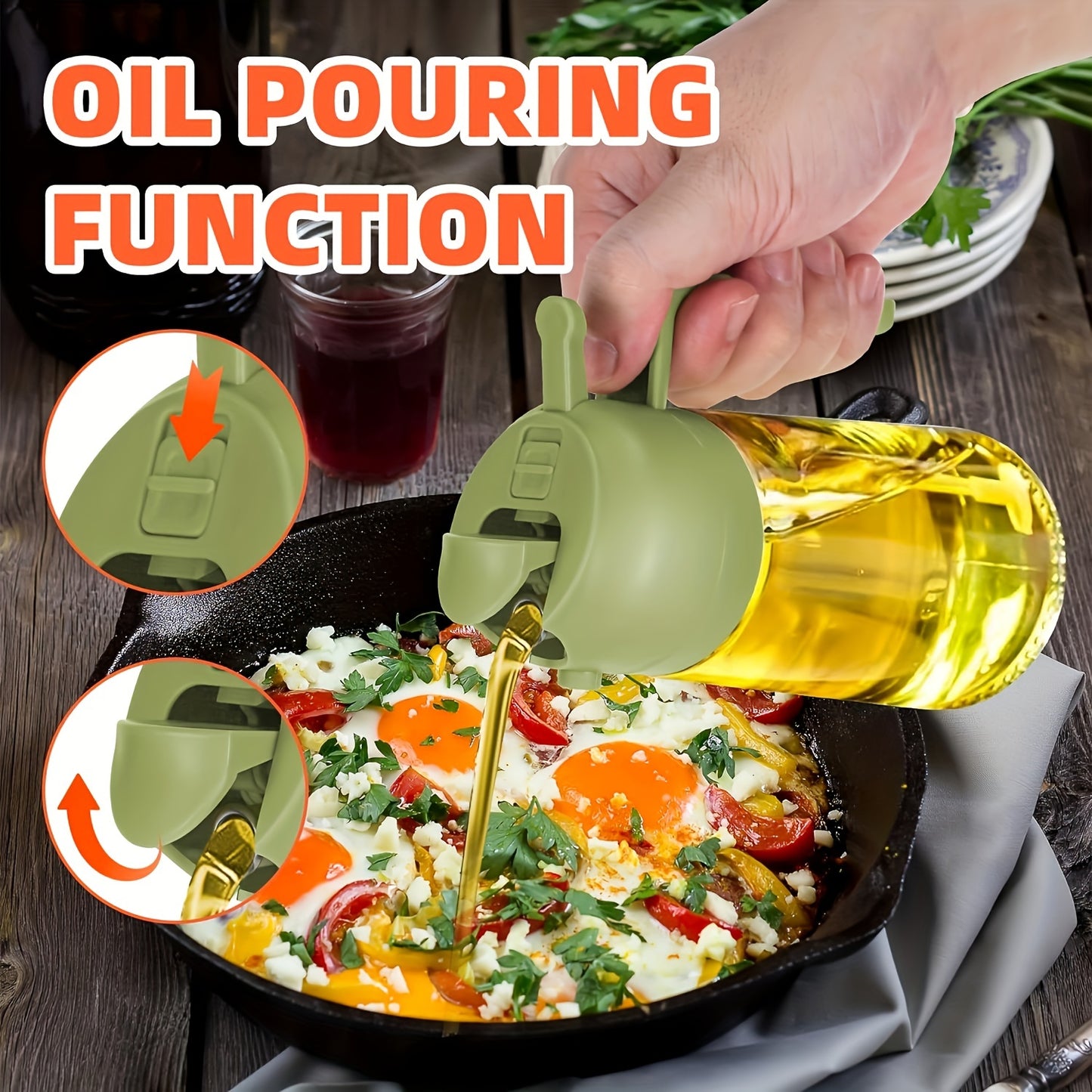 2pcs 2-in-1 Oil Sprayer and Pourer - Portable Olive Oil Sprayer and Distributor Bottle for Kitchen and Bar - Fat Reduction Plastic Oil Spray Bottle