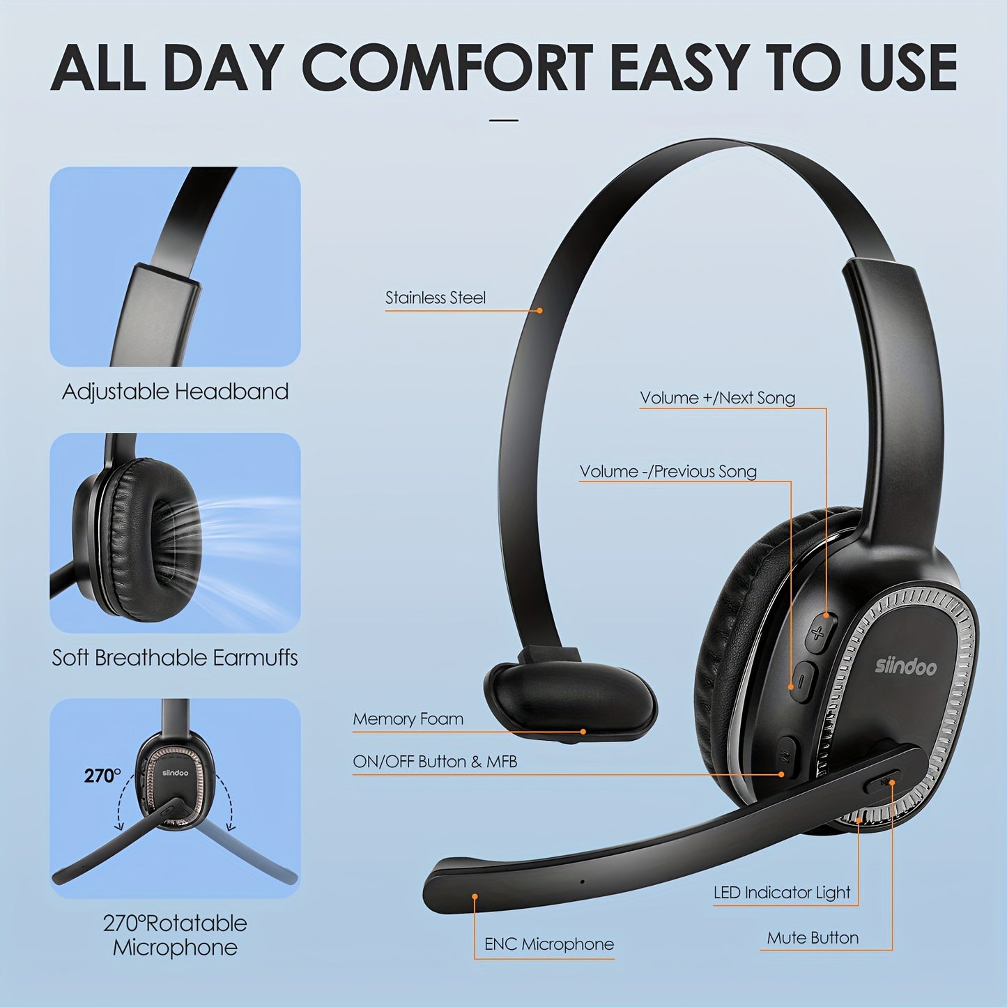 ProTruck Wireless Headset 5.2 - Crystal-Clear ENC Calls, Noise Cancellation, Long-Lasting Comfort for Office, Truck Drivers, Customer Service