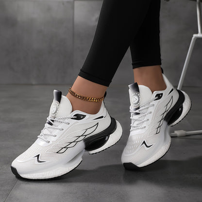 Women's Breathable Mesh Platform Sneakers - Casual Lace-Up Outdoor Shoes, Comfortable Low Top Running Shoes, Plus Size