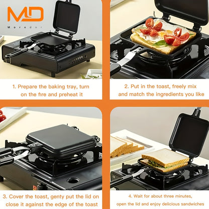 Deluxe Double-Sided Non-Stick Sandwich Maker - Grilled Sandwiches, Toast, Omelettes for Breakfast & Camping - Portable and Easy to Clean