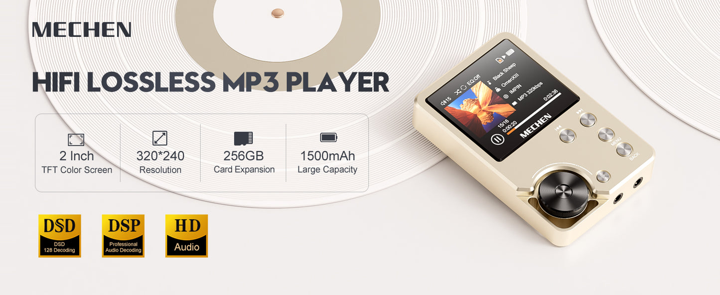 High-Quality Lossless MP3 Player MECHEN-M30 – HiFi with 64GB Memory Card, Supports Up to 256GB