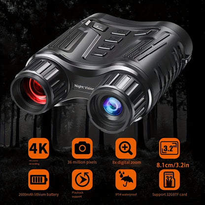 4K Night Vision Goggles - 3.2-Inch Screen, Infrared Digital Binoculars with 32GB Storage for Camping Photos & Videos
