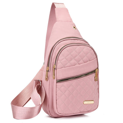 New One-Shoulder Messenger Bag for Women - Fashion Embroidered Rhombic Design - Large Capacity Waterproof Backpack with Data Hole