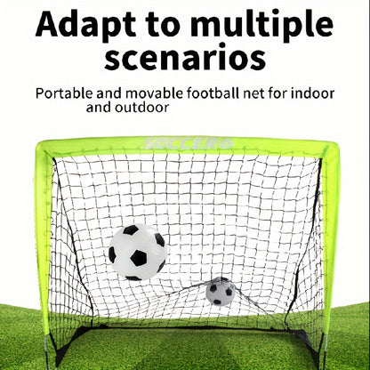 2 Pack Portable 4' x 3' Pop-Up Soccer Goals for Kids - Nets, Balls, and Pump - Perfect for Backyard, Indoor and Outdoor Play, Green