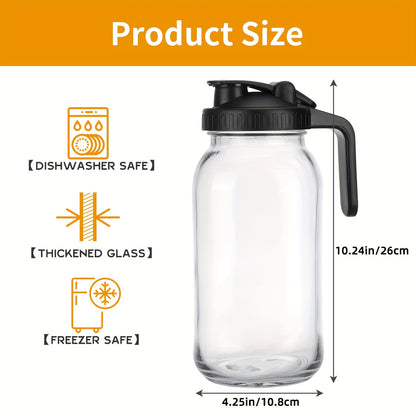 3pcs 64oz Superlele Glass Mason Jar Pitchers Set - With Lids, Handle & Sponge Brush, Ideal for Tea, Coffee, & Infused Beverages - 10.24x4.25 Inches