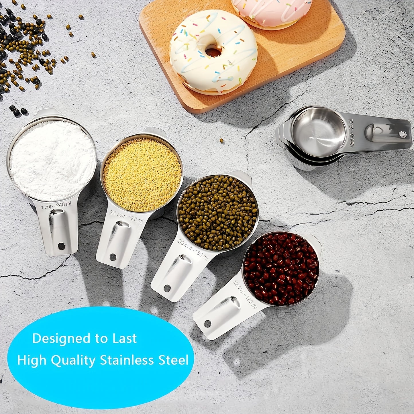 20 Piece Stainless Steel Measuring Cups and Spoons Set - Stackable Cups, Spoons, and Leveler for Dry and Liquid Ingredients - Essential Baking Tools for Kitchen