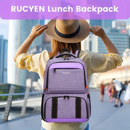 RUCYEN Insulated Lunch Backpack - Cooler Lunch Box for Men & Women, 15.6" RFID Blocking Laptop Backpack with USB Port for Work, Travel, Picnics and Hiking