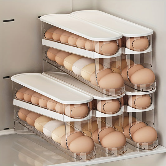 Space-Saving Rolling Egg Storage Box - Durable Plastic Egg Organizer for Refrigerator Side Door, Battery-Free Kitchen Accessory