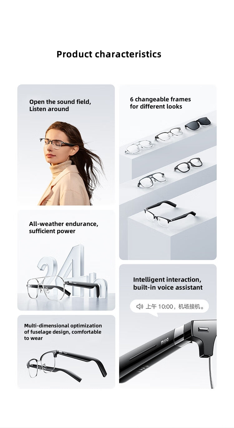 Xiaomi Mijia Smart Audio Glasses Lite Joyful Edition — Bluetooth 5.2 Headset with Noise Reduction, Ultra-Long Standby & Detachable Design