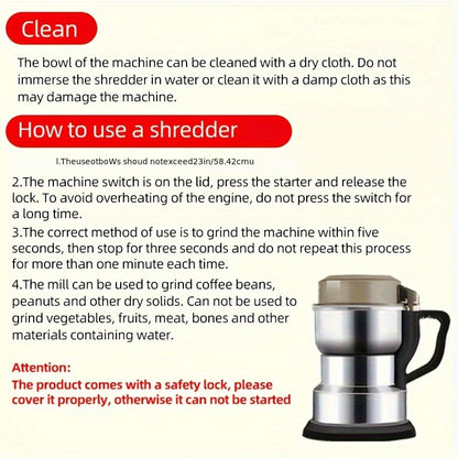 Ultra-Fine Electric Grinding Machine - Compact High-Speed Dry Grain Grinder for Home Use - Easy to Operate, Low Noise, Space-Saving
