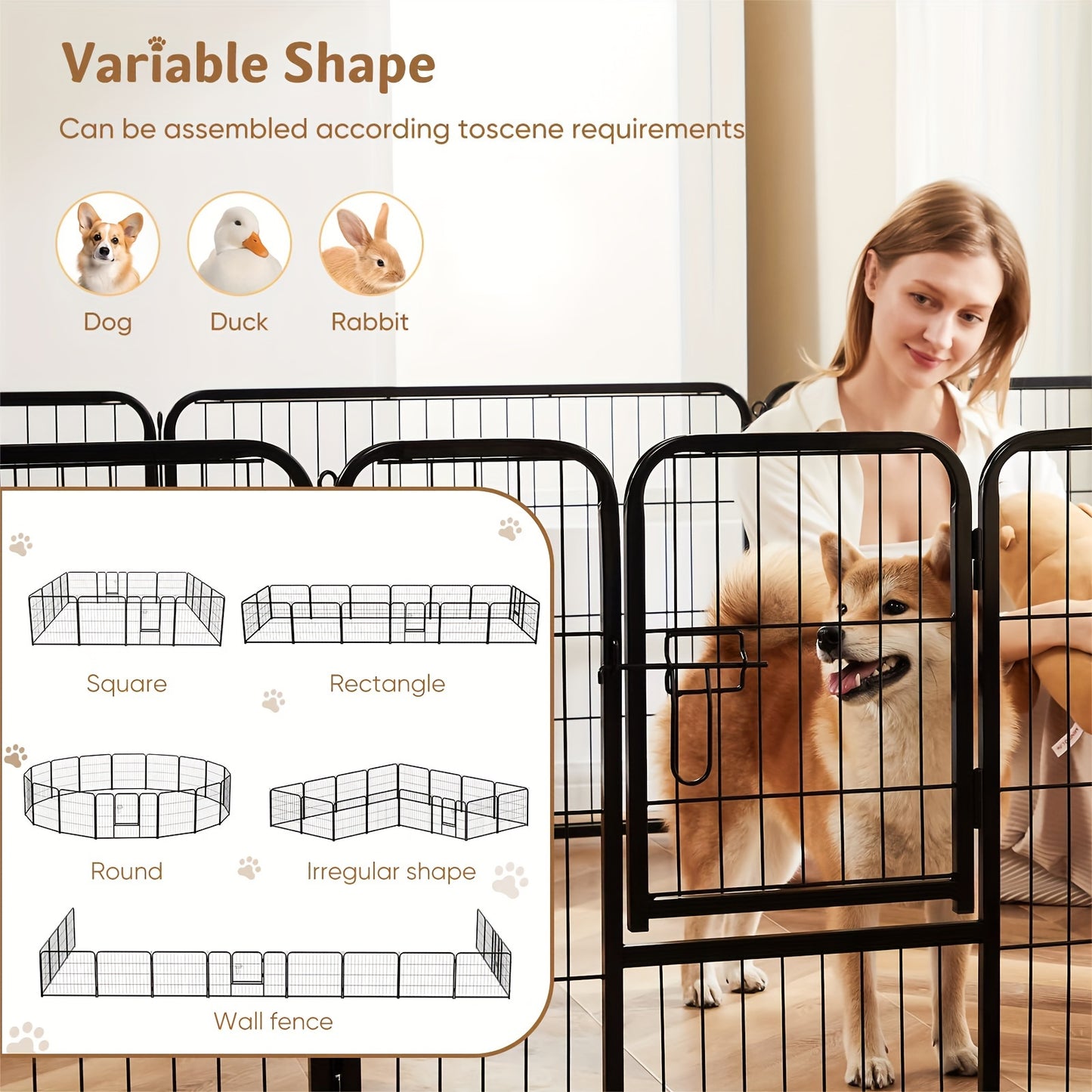 16 Panel Dog Playpen Indoor Fence – Metal Exercise Pen with Door for Dogs and Pets – Ideal for Outdoor, Garden, Yard Use