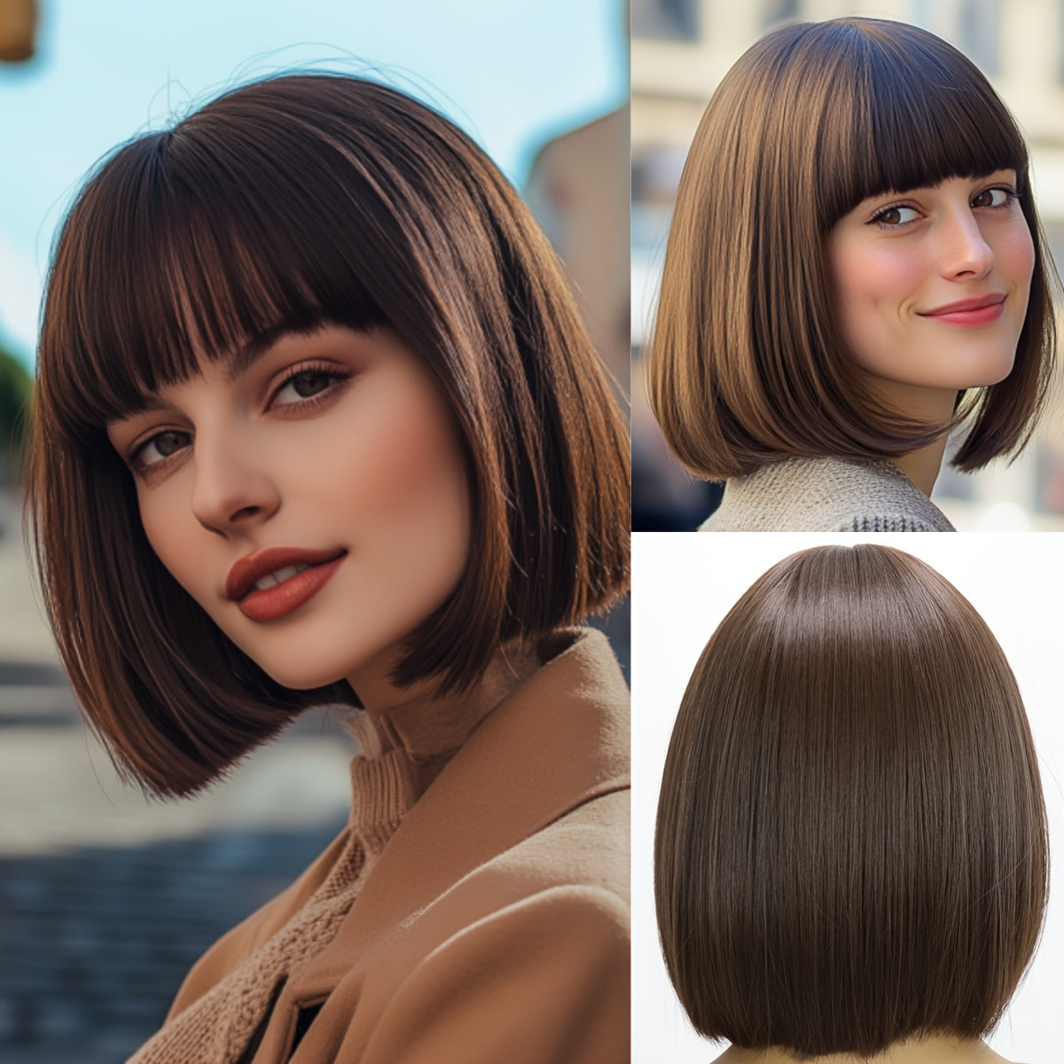 Natural Straight Brown Short Synthetic Wig - Classic & Casual 12-Inch Style, Perfect for Daily Wear