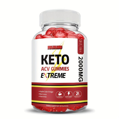 Keto ACV Gummies - Apple Cider Vinegar with Pomegranate, Beet Juice Powder & B12, 60 Gummies for Extreme Keto Support