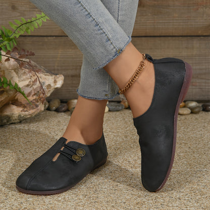 Stylish Round Toe Buckle Shoes – Soft Sole, Solid Color, Casual and Comfortable Single Shoes for Women – Ideal for Daily Wear