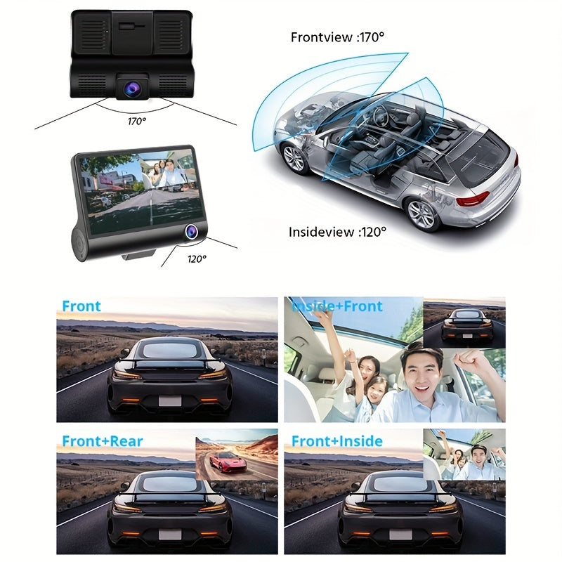 1080P Three Camera Recorder - On-Dash Cameras with Night Vision, Car DVR for Safe Driving