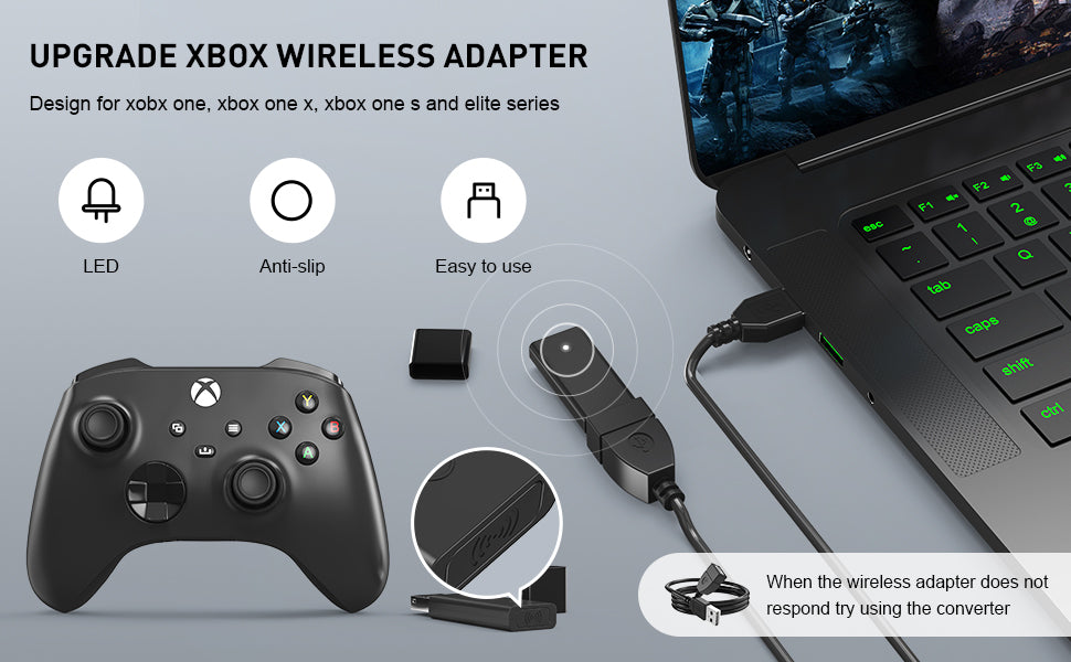 USB Wireless Adapter for Xbox One S/X/Elite & Windows PC – 1st & 2nd Gen Controller Receiver