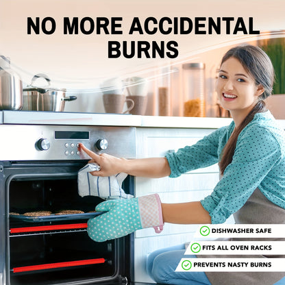 (2pc) Heat Resistant Oven Rack Shields – 14in Long Silicone Protectors – Prevent Burns and Protect Food-Grade Oven Racks