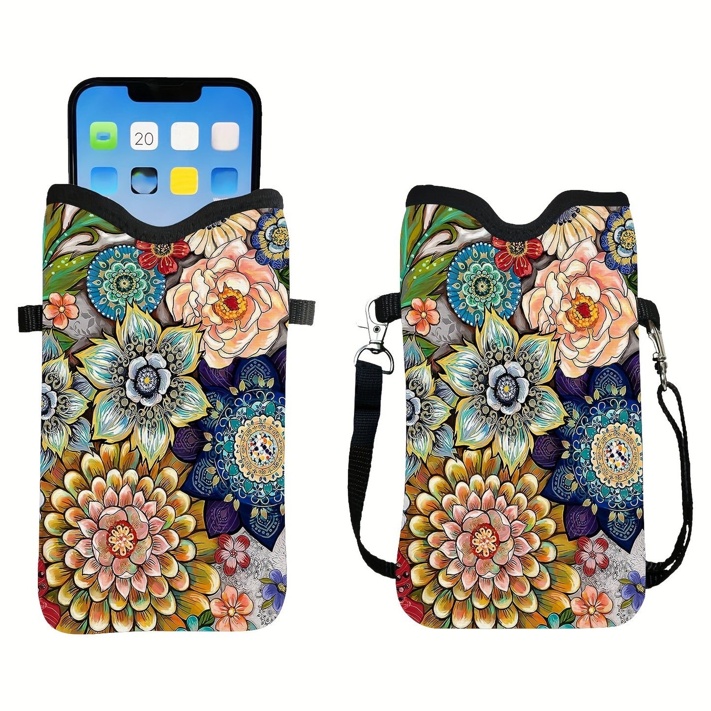 Shockproof Phone Pouch with Adjustable Lanyard - Versatile Print Design, Compatible with Multiple Models