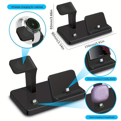 USB-C Fast Charging Station - 3 in 1 Wireless Charger for Samsung Phones, Watches, and Earbuds, Compatible with Galaxy Watch 6/5/4/3, S24/S23/S22/21, Note20/10, Z Fold/Flip 5/4