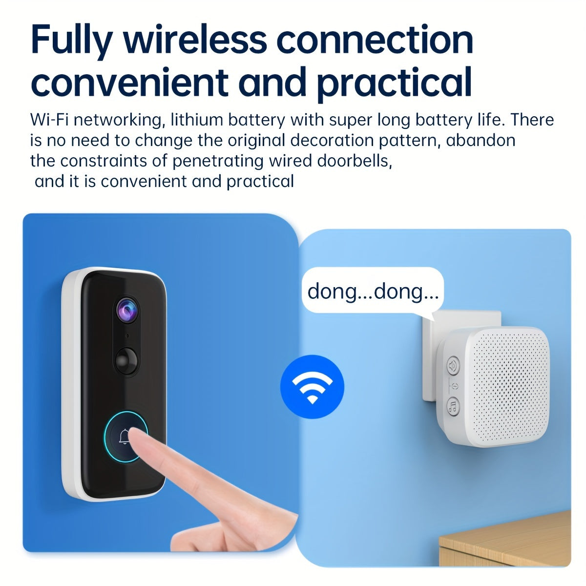 2K Wireless Doorbell Camera – HD Night Vision, 2.4G WiFi, Rechargeable, Two-Way Calls, PIR Motion Detector, Photo and Recording, APP Control, Voice Change Function