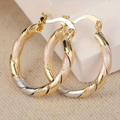 14K Gold Plated Copper Twisted Hoop Earrings - Vintage Bohemian Creoles, Nickel-Free for Women's Daily Wear, Wedding & Birthday Gifts