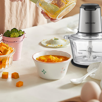 2 Bowl Electric Food Processor with Meat Grinder - 8 Cup Capacity, 4 Sharp Blades for Fruits, Vegetables, Nuts & Baby Food, 2-Speed Settings