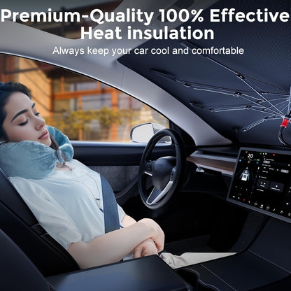 2024 Iridescent Car Windshield Sun Shade Umbrella – 360° Anti-Scratch Handle, Foldable UV Ray Blocking Cover, 10-Layer Fabric Front Windshield Cover (55x31.5 Inch)