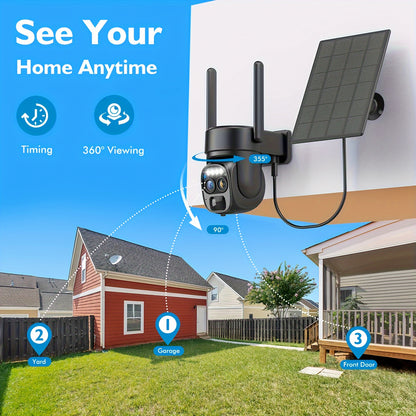 Hawkray [10x Zoom] 360° Low-Power CCTV WiFi Camera with Solar Panel Battery – 2K FHD, Spotlight Alarm, Motion Detection, Color Night Vision, Two-Way Audio, IP66 Waterproof