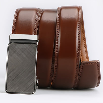Business Men's Automatic Buckle Cowhide Belt – Ratchet Dress Belt, Genuine Leather, Perfect Father's Day Gift