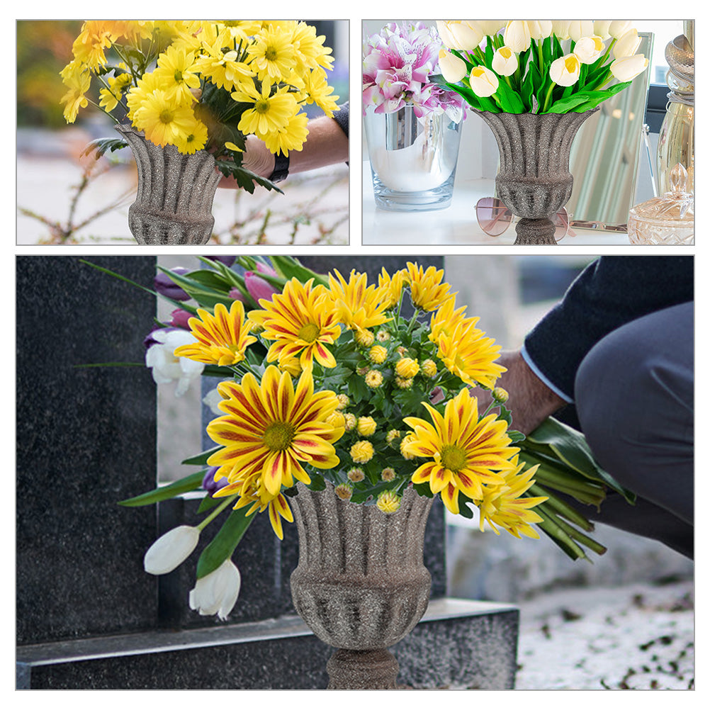 Metal Cemetery Vase – Grave Flower Holder for Headstones, Fresh or Artificial Flowers, Tombstone Marker for Memorials and Sympathy