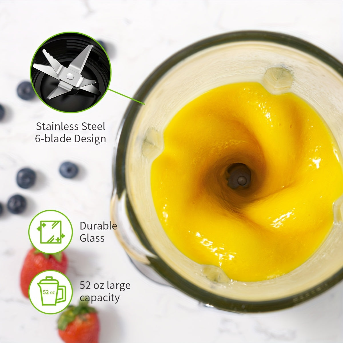 52 oz Large Capacity Countertop Blender – 3-Speed Controls, 22 oz Travel Cup, Two Knife Holders, BPA-Free Glass Jar for Smoothies and Sauces – Silver