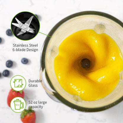 52 oz Large Capacity Countertop Blender – 3-Speed Controls, 22 oz Travel Cup, Two Knife Holders, BPA-Free Glass Jar for Smoothies and Sauces – Silver