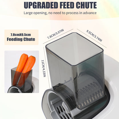 Electric Cheese Grater and Vegetable Slicer - Food Processor Spiralizer with Multi Cone Blades - Stainless Steel, White