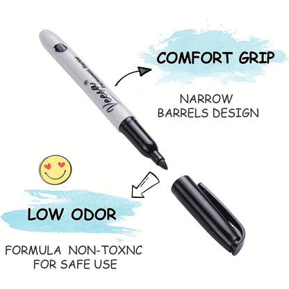 10pcs Black Permanent Markers - Fine Tip, Waterproof, Smear-Proof, Quick-Drying