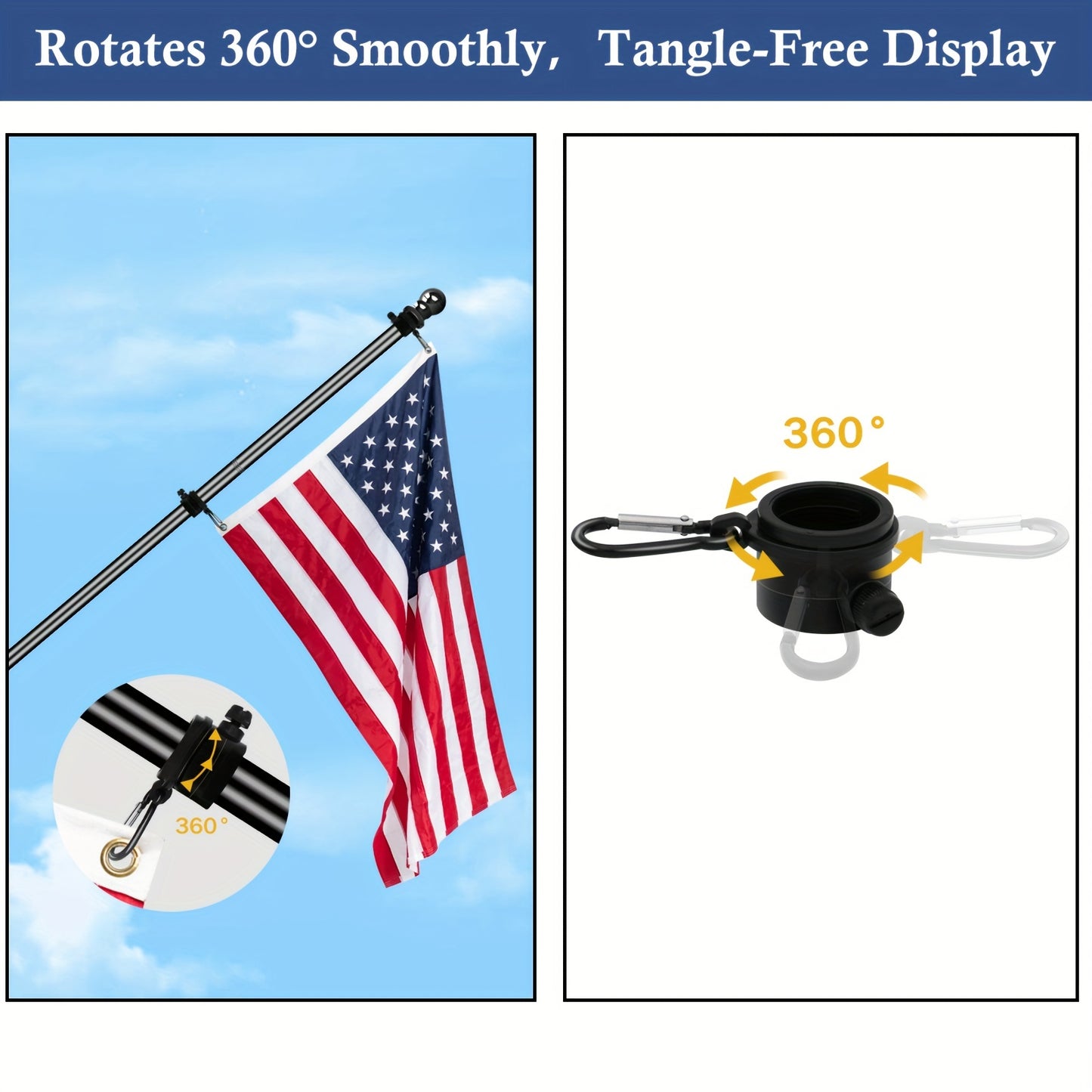 Black 5FT Wall-Mounted Flagpole Kit – Stainless Steel Flag Pole with Bracket & Mounting Rings for Porch, Yard, Garden, Outdoor & Commercial Use (No Flag)