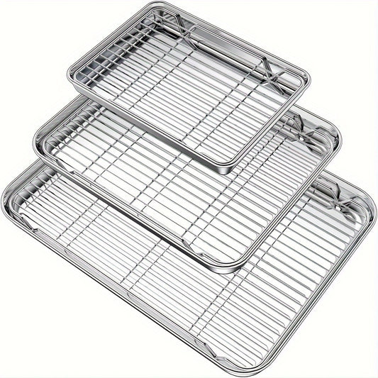6 Piece Stainless Steel Baking Sheet & Rack Set – Heavy-Duty, Non-Toxic, Easy-Clean Oven Trays with Cooling Racks, Dishwasher Safe