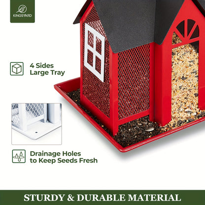 Kingsyard Metal Bird Feeder House – Weatherproof Wild Bird Feeder with Triple Feeders for Finch, Cardinal & Chickadee, Large Capacity