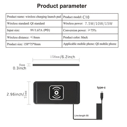 Fast Wireless Car Charger Pad - 15W Qi Certified for iPhone 11/12/13/14 Pro Max, Xs and Samsung Phones - Non-Slip, Easy Mount