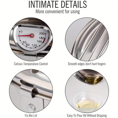 Jumi Japanese-Style Tempura Deep Fryer – Stainless Steel Frying Pan with Precise Thermometer Control – Ideal for Beef Patties, Sesame Fry Bites, Crispy Fried Chicken Wings, and More