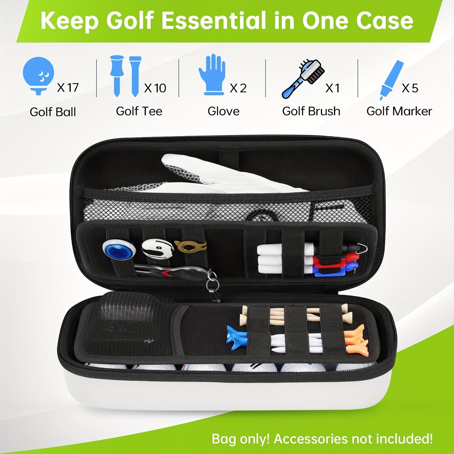 Golf Glove Holder with Shaper and Dividers - Storage for Balls, Tees, and Divot Tools, Ideal Golf Gift for Men (Bag Only)