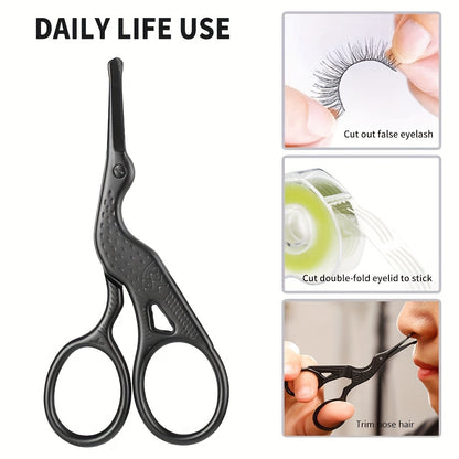 Stainless Steel Rounded Tip Nose Hair Scissors – Heron-Shaped Groomers for Eyebrows, Nose, Beard, and Ears, Professional Facial Hair Trimming for Daily Use
